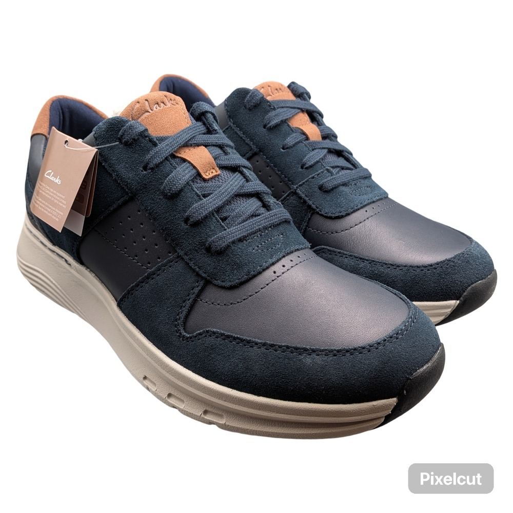Clarks Collection Motion Trek Go Navy Leather Suede Sneakers 8.5M